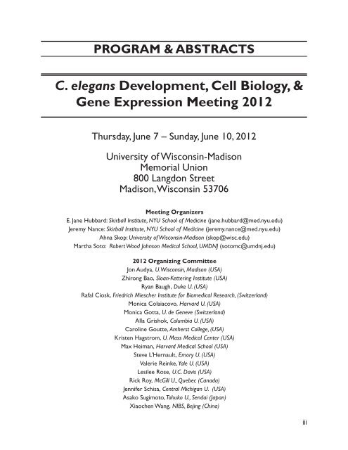 C. elegans Development, Cell Biology, & Gene Expression Meeting ...