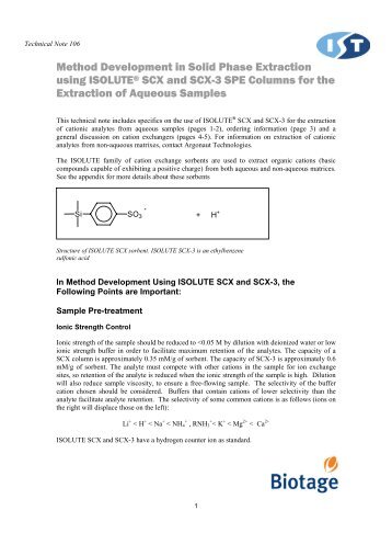 Method Development in Solid Phase Extraction using ISOLUTE ...