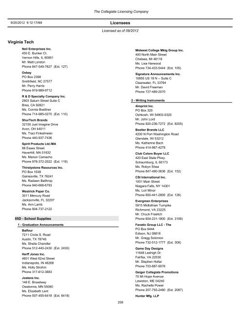 List of current Virginia Tech licensed vendors by