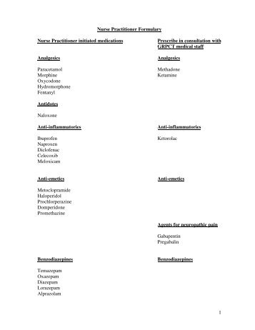 Nurse practitioner authorized medication list