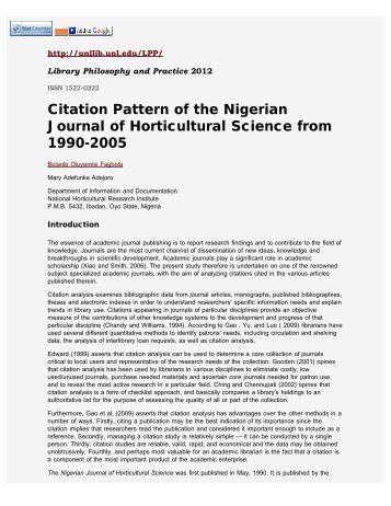 Citation Pattern of the Nigerian Journal of Horticultural Science from ...