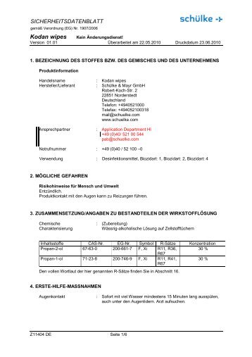 Sicherheitsdatenblatt - Kodan wipes - HENRY SCHEIN VET