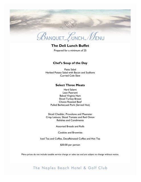 Banquet Menu - Lunch Menus - Naples Beach Hotel & Golf Club