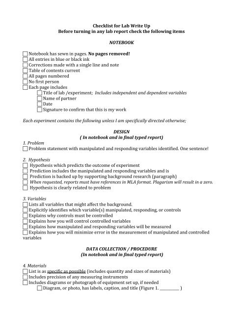 mla format lab report