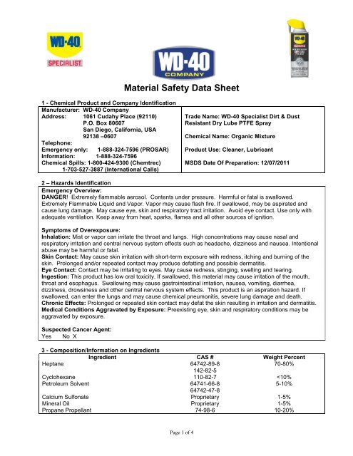 Material Safety Data Sheet (MSDS) WD-40 Company, 47% OFF