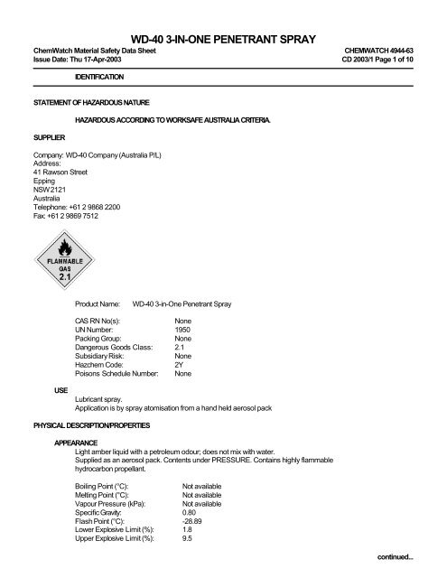 ChemWatch MSDS 4944-63 - WD-40 Company