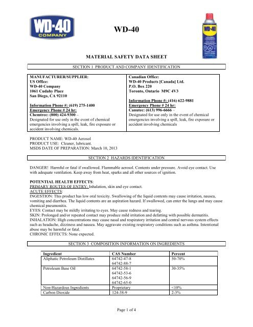 Material Safety Data Sheet (MSDS) WD-40 Company, 47% OFF