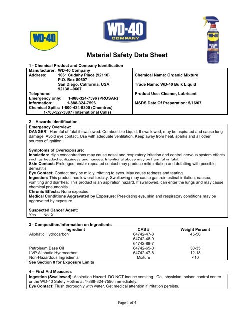 Material Safety Data Sheet (MSDS) - WD-40
