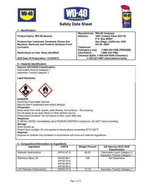 MSDS WD-40 PDF Personal Protective Equipment Breathing, 43% OFF