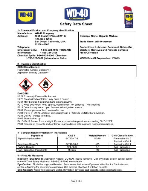 Material Safety Data Sheet (MSDS) WD-40 | retailhow.com