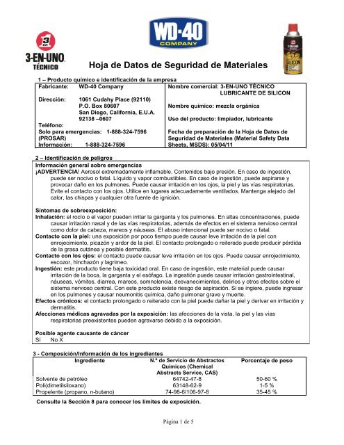 Material Safety Data Sheet (MSDS) - WD-40 Company