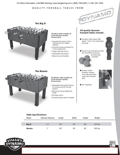 Big D Foosball Table Brochure - BMI Gaming