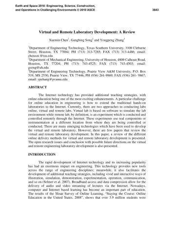Virtual and Remote Laboratory Development - Engineering ...