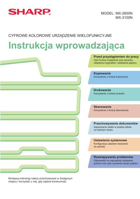 MX-2600N/3100N Operation-Manual Quick-Start-Guide PL - Sharp