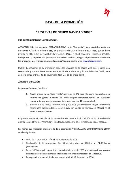 BASES DE LA PROMOCIÓN “RESERVAS DE GRUPO NAVIDAD ...