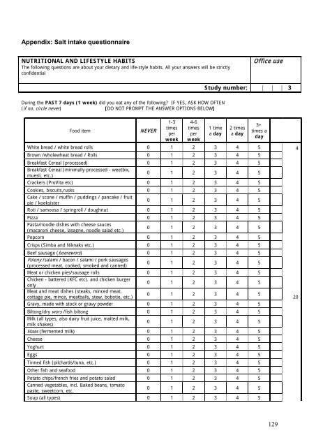 Salt intake questionnaire - Applied Research Program