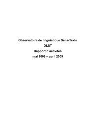 avril 2009 - Observatoire de linguistique Sens-Texte (OLST ...