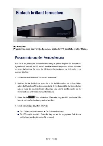 HD Receiver: Programmierung der Fernbedienung ... - Unitymedia