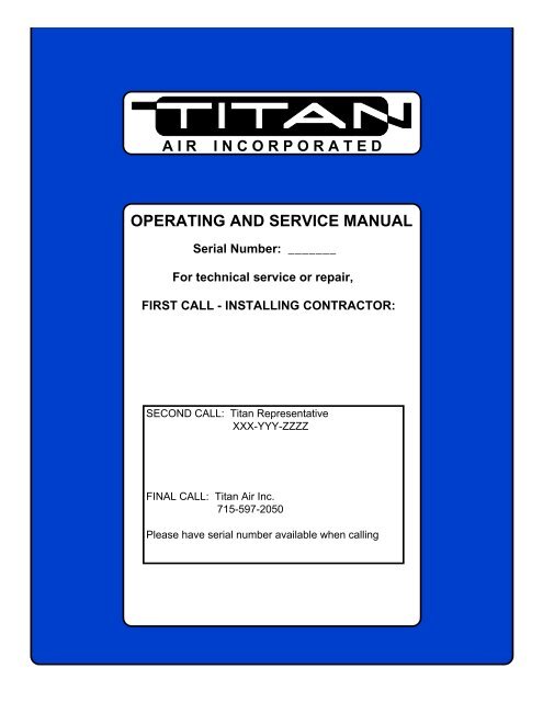 OPERATING AND SERVICE MANUAL - Titan Air
