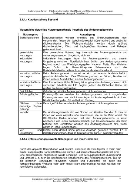 Flächennutzungsplan Stadt Nauen und Ortsteile