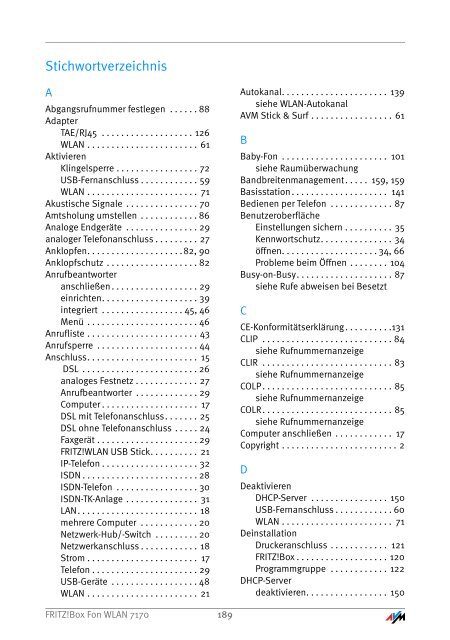 Handbuch FRITZ!Box Fon WLAN 7170 - Unitymedia