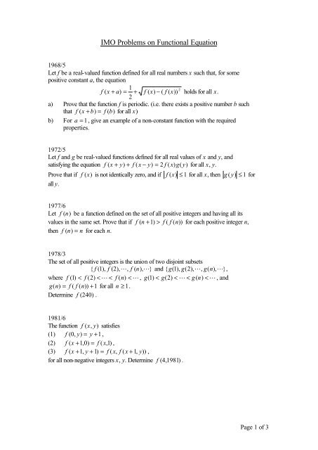 Imo Problems On Functional Equation Imo Problems On Functional Equation