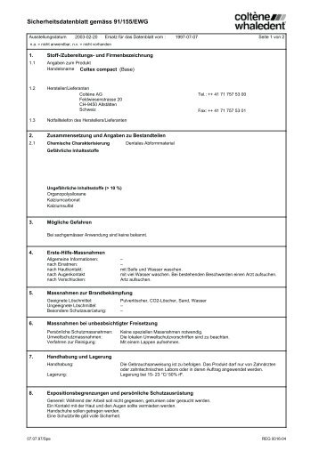 Sicherheitsdatenblatt gemäss 91/155/EWG - NETdental