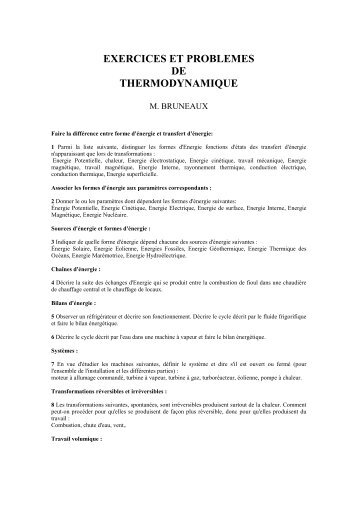 Exercices et problemes de thermodynamique - Université Nancy 2