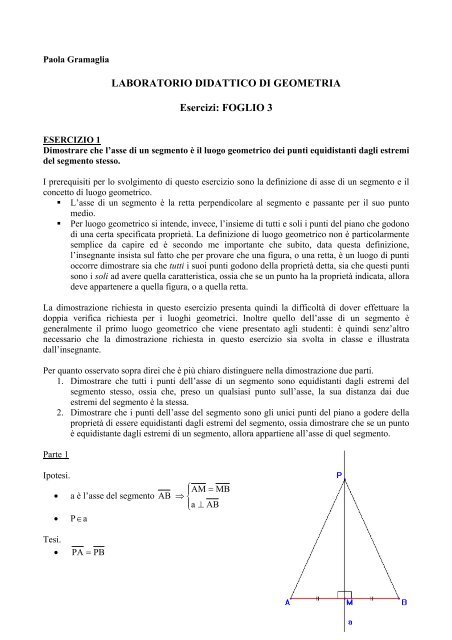 LABORATORIO DIDATTICO DI GEOMETRIA Esercizi: FOGLIO 3