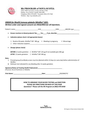 Order Form for Rh o (D) Immune Globulin, HRM Version