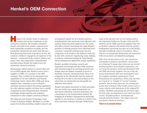 Automotive Aftermarket OEM Connection Brochure - Loctite.ph