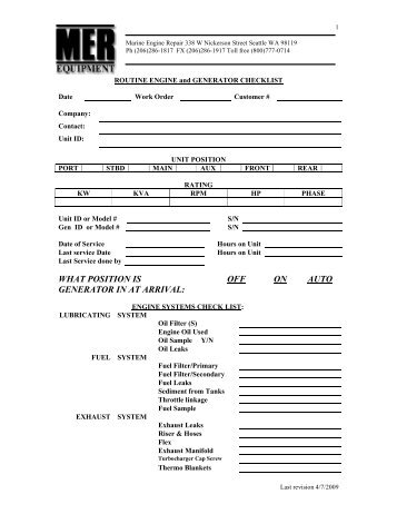 routine generator maintenance checklist - MER Equipment