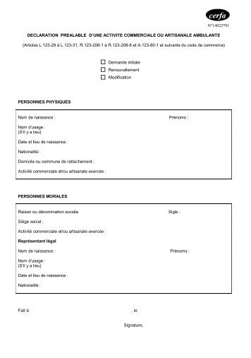 cerfa nÃ‚Â°14022*01 - CFE-Metiers.com