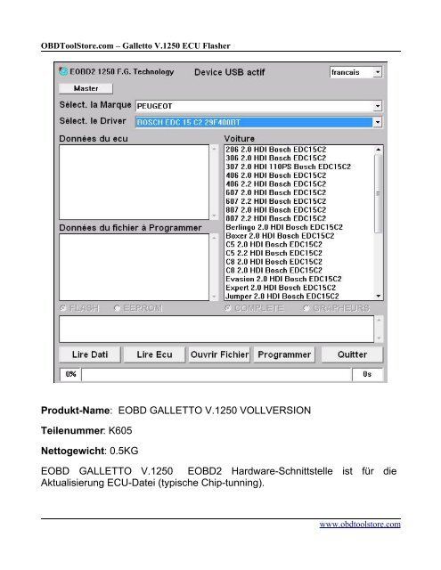 Produkt-Name: EOBD GALLETTO V.1250 ... - OBDToolStore