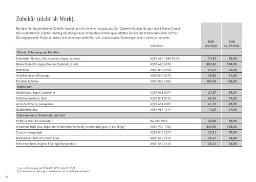 E - Klasse CoupÃ©. - Preislisten