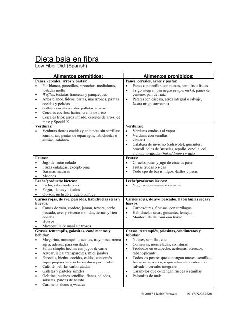 En fibra baja alimentos dieta