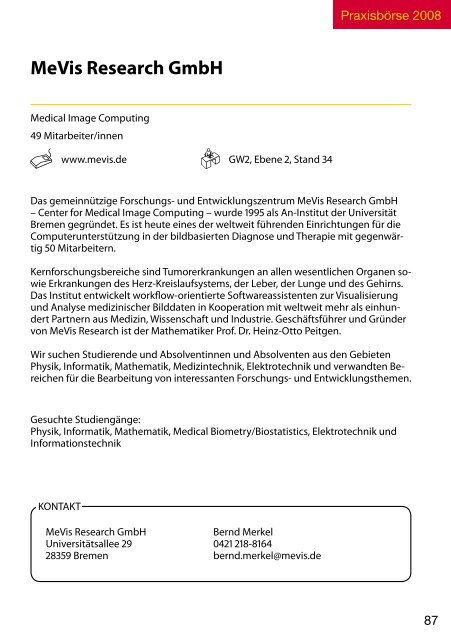 Praxisbörse 2008 - UniTransfer - Universität Bremen