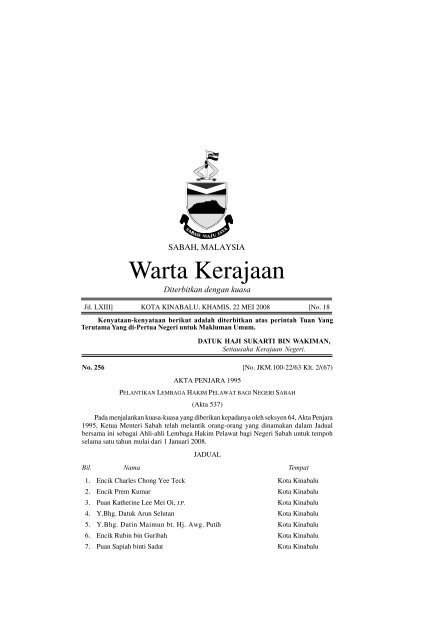 Warta Kerajaan - Sabah