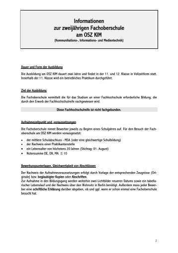 Informationsblatt zur zweijÃ¤hrigen Fachoberschule - OSZ ...