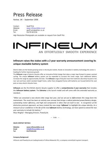 Press Release - Electric Bikes from Infineum