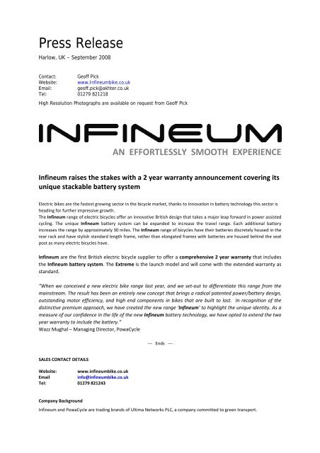 Press Release - Electric Bikes from Infineum