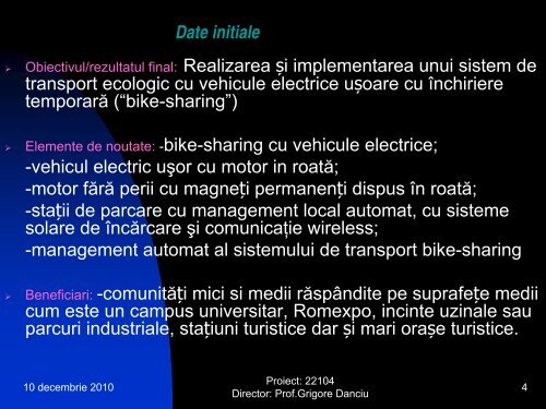 Sistem ecologic de transport individual cu vehicule electrice usoare ...