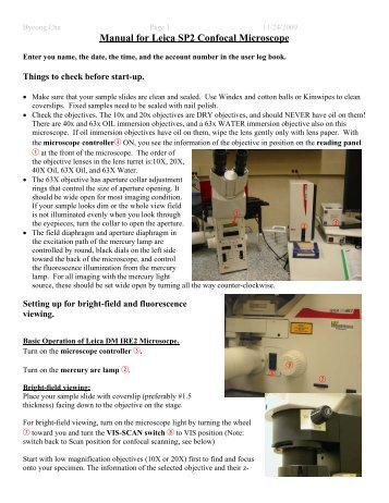 Manual for Leica SP2 Confocal Microscope - ZMBH