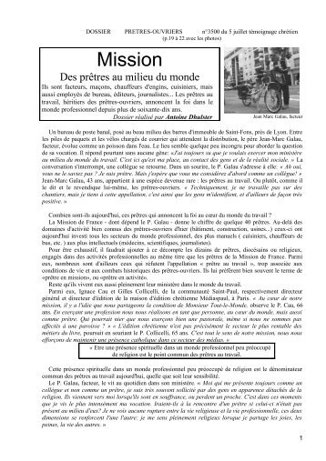 Mission - Collectif des prêtres-ouvriers