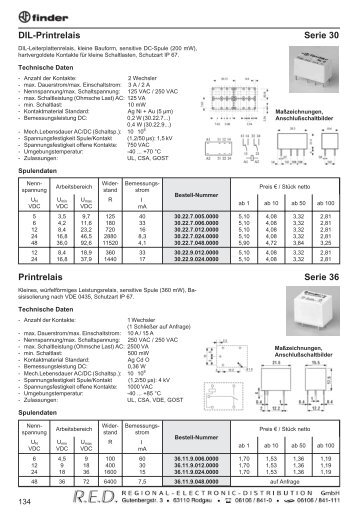 DIL-Printrelais Serie 30 Printrelais Serie 36