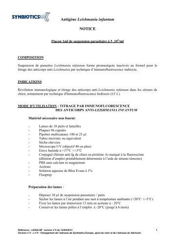 Antigène Leishmania infantum NOTICE