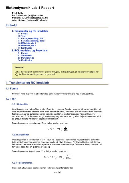 Elektrodynamik Lab 1 Rapport