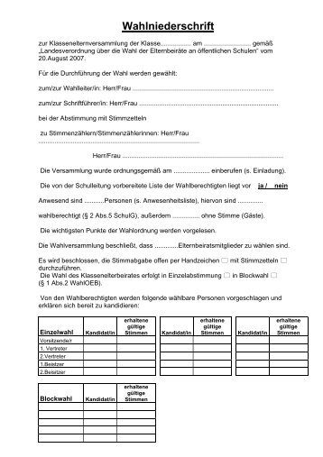 Muster fÃ¼r die Wahlniederschrift - Schleswig-Holstein