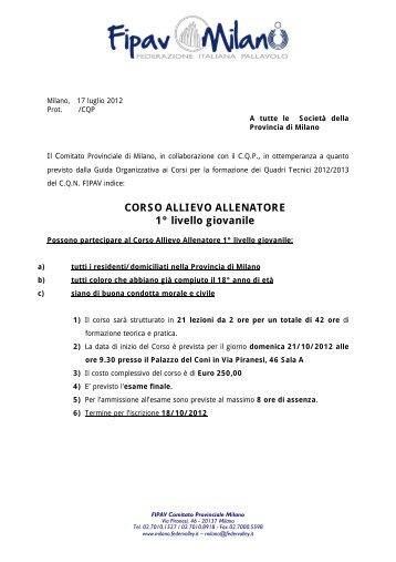 CORSO ALLIEVO ALLENATORE 1Â° livello giovanile - FIPAV ...