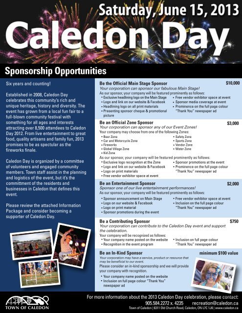 Sponsorship Opportunities - Town of Caledon